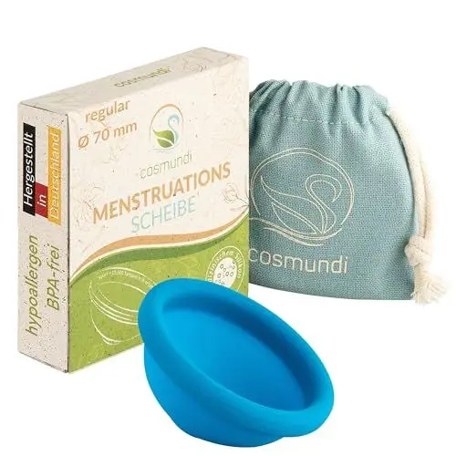 Produktbild: cosmundi Menstruationsscheibe aus medizinischem Silikon in Deutschland produziert - Für Sport, Schwimmen & Intimität - Wiederverwendbare Menstrual Disc & nachhaltige Tampon Alternative - 70 mm