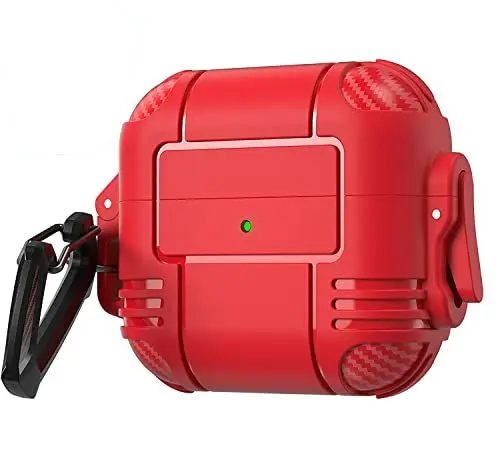 Produktbild: Cosoki Kompatibel mit Airpods Pro Hülle mit Schloss, Airpods Pro Hard Case Rugged Shockproof Case with Keychain Compatible with Apple Airpods Pro 2019 Front Visible LED