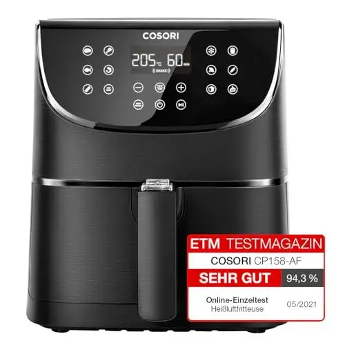 Produktbild: COSORI Heißluftfritteuse Airfryer, Testsieger 2024, 11-in-1 Air Fryer XXL 5,5L, Friteuse Heissluftfritteuse mit Shake-Reminder, 100 Rezepte, 55 Prozent energiesparend, spülmaschinenfest, CP158-AF