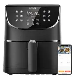 Produktbild: COSORI Smart WiFi Heißluftfritteuse 5,5L XXL mit APP-Steuerung, Ohne Öl, Heissluftfriteuse mit 13 Kochfunktionen und 100 Deutsch Rezeptheft, Air Fryers mit One-Touch,Shake-Modus,1700W, Schwarz