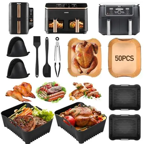 Produktbild: Cosori Heißluftfritteuse Zubehör & Russell Hobbs Heißluftfritteuse Zubehör – Kompatibel mit COSORI Dual Blaze Airfryer 8,5L, Russell Hobbs 2 Kammern 9L, Ninja Double Stack XL SL400EU Airfryer Zubehör