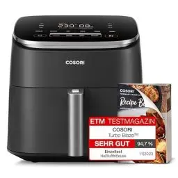 Produktbild: Cosori Turboblaze Heißluftfritteuse Airfryer, 9-in-1 Air Fryer XXL 6L, leiser DC Motor mit 5 Geschwindigkeitsstufen, Grillen, Backen, Gären, Dehydrieren, Tiefkühlen, 87 Rezepte, 64% energiesparend