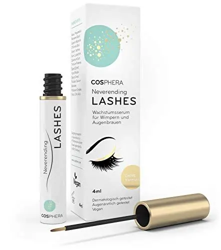 Produktbild: COSPHERA® Neverending Lashes: Veganes Wimpernserum mit Wow-Effekt ++ Für maximales Wimpern-Wachstum & kräftige Augenbrauen in nur 4-6 Wochen ++ Pflanzlich, super verträglich & hormonfrei (4 ml Serum)