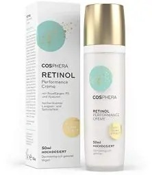 Produktbild: Cosphera - Retinol Performance Creme 50 ml - mit Hyaluronsäure - vegane Tages- und Nachtcreme hochdosiert für Gesicht, Hals, Augen - Anti-Falten Feuchtigkeitsbehandlung für Frauen und Männer