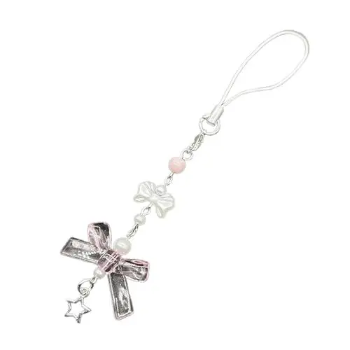 Produktbild: COSSIKA Schlüsselanhänger-Band, Schleife, Perlen, Anhänger, Handy-Charm, Behänge, Seil, niedliche Handy-Kette, Riemen, Tasche, Dekoration, Schlüsselband, Schlüsselanhänger-Zubehör
