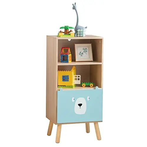 Produktbild: COSTWAY Bücherregal Kinder mit 3 Ebenen, Kinderregal Holz mit Schublade & 2 offenen Fächer, Spielzeugregal Aufbewahrungsregal für Kinderzimmer Spielzimmer, 40,5 x 29 x 85 cm (Modell 1)