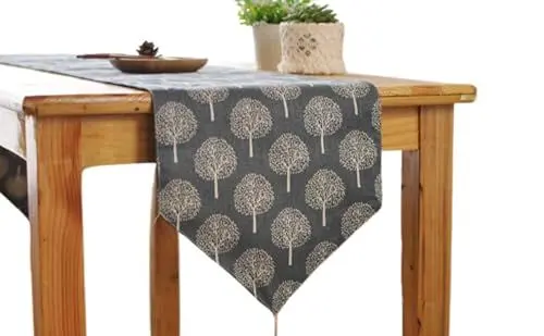 Produktbild: CosyAurora Leinen-Tischläufer mit Maulbeerbaum-Muster, saisonale Tischdekoration für Küche und Esstisch als Party-Dekoration zu Hause (Marinegrau, 30 x 140 cm)