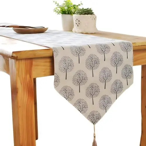 Produktbild: CosyAurora Leinen Tischläufer, Maulbeerbäume Beige, saisonale Küche Esstisch Dekoration für Zuhause Party Dekor (Cremeweiß, 30 x 140 cm)