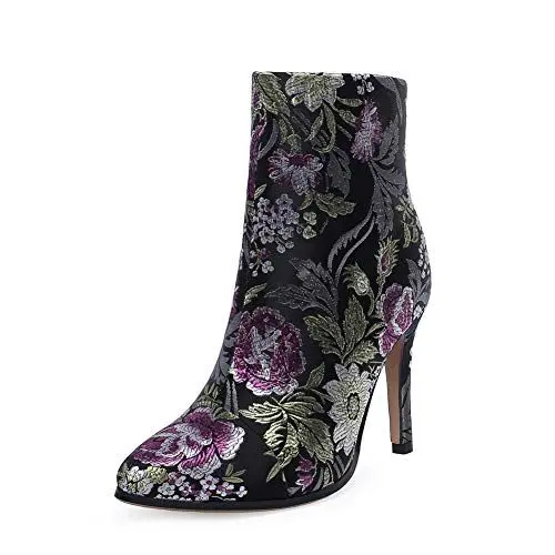 Produktbild: CosyFever Damen BC11 Stiefeletten mit Stiletto Hoch Geschlossen Bestickt Komfort Schwarz - 37.5 EU