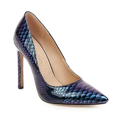 Produktbild: CosyFever Damen DC420 Pumps mit Stiletto Niedrig Smoking Mode Kleid Schlange Stripe Blau - 39 EU