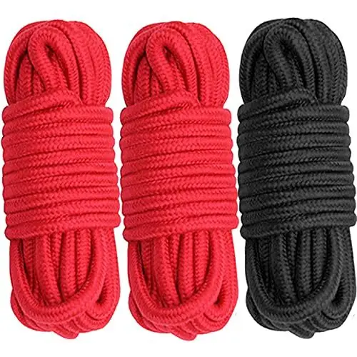 Produktbild: Cosymate weiches Baumwollseil Bindeseil Allzweck Dicke Baumwolle verdreht Knoten binden Seil, 8mm Durchmesser, 10m lang, Packung mit 3, 2 rot 1 schwarz