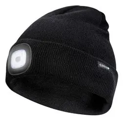 Produktbild: COTOP Mütze mit Licht LED Strickmütze Hut Wintermütze Warmer, Geschenke für männer oder Angler, Unisex Mützen für Joggen, Wandern im Freien, Laufen, Radfahren in der Nacht (Schwarz)