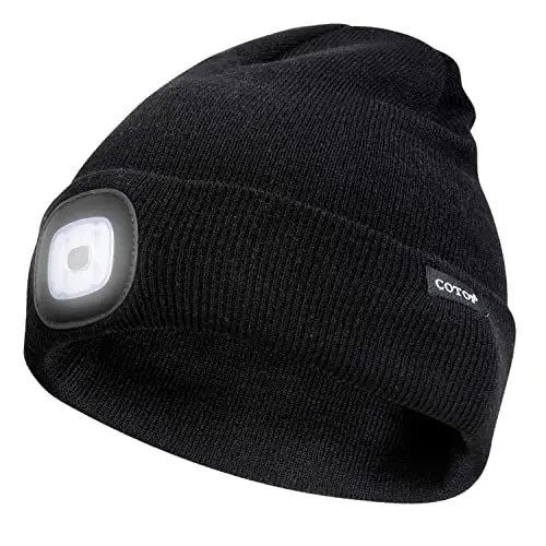 Produktbild: COTOP Mütze mit Licht LED Strickmütze Hut Wintermütze Warmer, Geschenke für männer oder Angler, Unisex Mützen für Joggen, Wandern im Freien, Laufen, Radfahren in der Nacht (Schwarz)