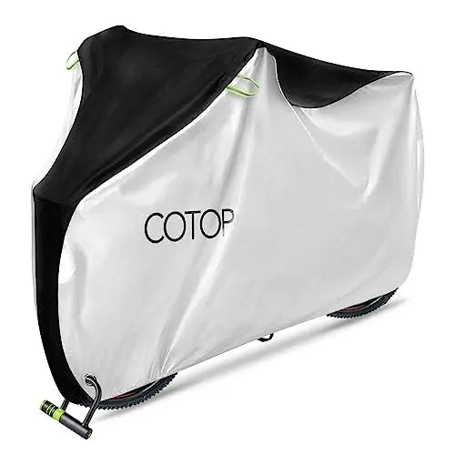 Produktbild: COTOP Fahrradabdeckung Wasserdicht 210D Oxford, Hochwertige Fahrradplane Wetterfest 200 x 80 x 110 cm, Fahrrad Abdeckplane Mit Anti Diebstahl Loch, Tragetasche, Abdeckung Roller, e bikes