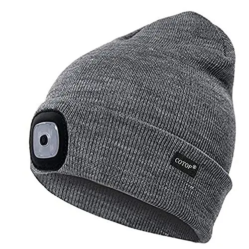 Produktbild: COTOP Strickmütze mit Licht, Wiederaufladbar 4 LED Stricken Beanie Winter Warmer Mütze Stirnlampe für Wandern, Laufen