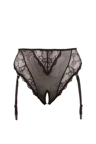 Produktbild: Cottelli Collection Plus Damen Unterhosen / Slips mit Strumpfhalter, Schwarz, 2XL
