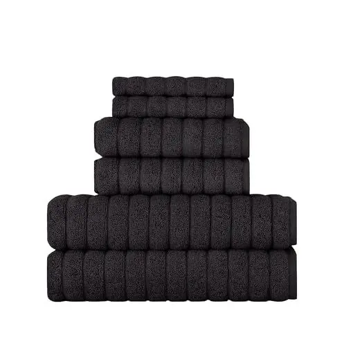 Produktbild: Cotton Castle 6 TLG Luxuriöse Zero-Twist Gästetuch 30x50cm Handtuch 50x100cm Duschtuch 70x140cm, Farbe :Schwarz