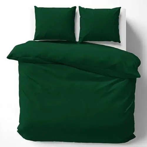Produktbild: Cotton Castle Bettwäsche Bettgarnitur Bettbezug 100% Baumwolle 135x200 155x220 200x200 200x220, Farbe:Dunkelgrün, Größe:135 x 200 cm