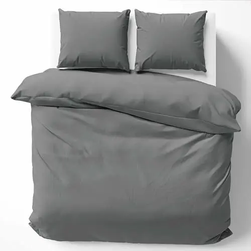 Produktbild: Cotton Castle Bettwäsche Bettgarnitur Bettbezug 100% Baumwolle 135x200 155x220 200x200 200x220, Farbe:Grau, Größe:200 x 220 cm