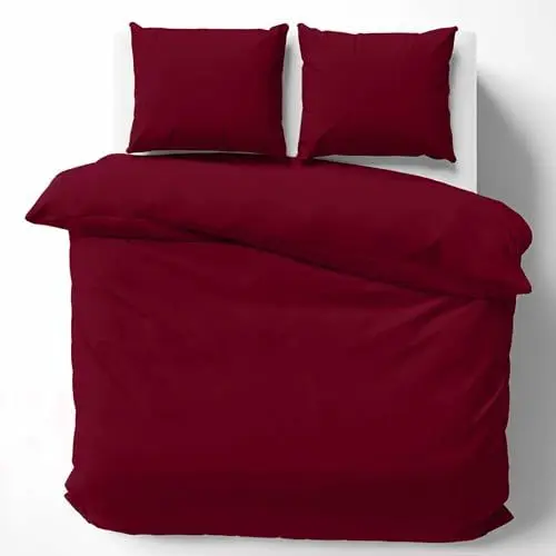 Produktbild: Cotton Castle Bettwäsche Bettgarnitur Bettbezug 100% Baumwolle 135x200 155x220 200x200 200x220, Farbe:Weinrot, Größe:200 x 200 cm