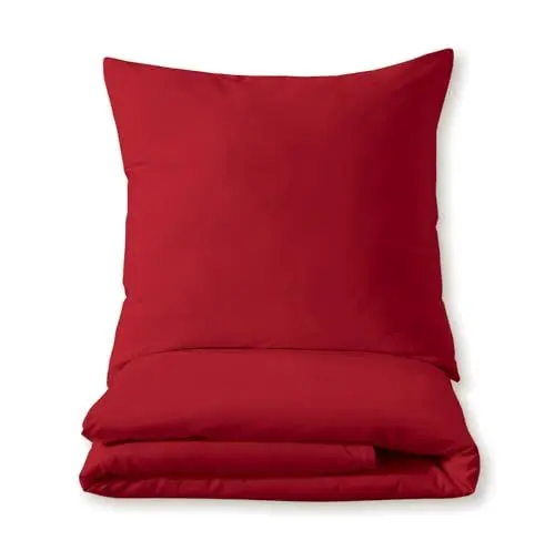 Produktbild: Cotton Castle Luxuriöses Bettset aus Mako-Satin 100% Baumwolle 135x200 155x220 200x200 200x220, Größe:200 x 200 cm, Farbe :Rot
