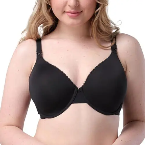 Produktbild: Cotton Whisper Still-BH, Bügel-BHs, nahtlos, atmungsaktiv, Unterstützung, Padedd, Schwangerschafts-BH, Still-BH, Bralette, Übergröße, Schwarz , 95G
