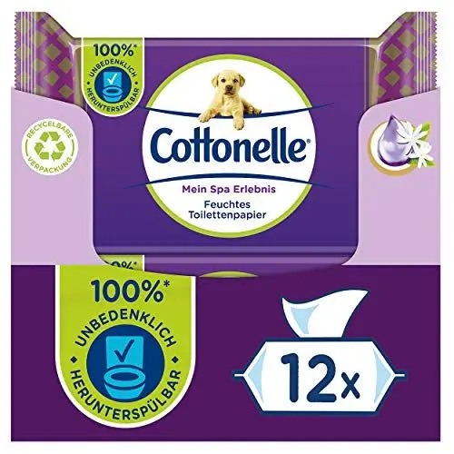 Produktbild: Cottonelle Feuchtes Toilettenpapier, Mein Spa Erlebnis - Seide und Jasmin, Biologisch Abbaubar, Plastikfrei, Wiederverschließbar, Vorteilspack, 12 x 42 Feuchttücher