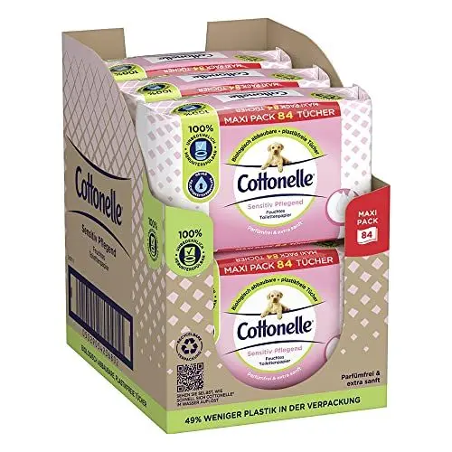 Produktbild: Cottonelle Feuchtes Toilettenpapier Sensitive, Maxi-Pack, 6 X 84 Toilettentücher