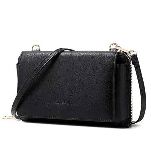 Produktbild: cotwoco Damen Handy Umhängetasche - Crossbody Taschen Handtasche Vegan Leder Crossbody Bag Schultertasche Kleine Abendtasche Reisepass Handytasche mit Geldbeutel Kartenfächer, Schwarz