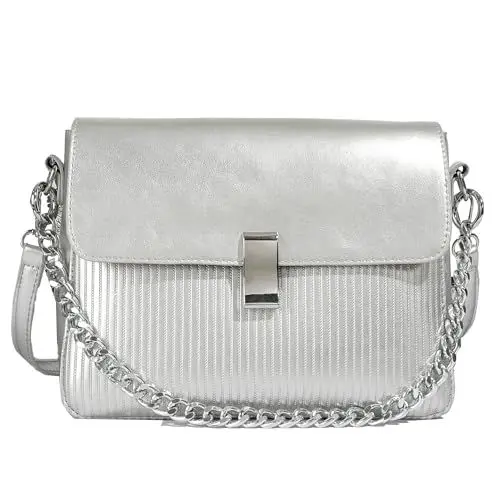 Produktbild: cotwoco Damen Kleine Umhängetasche - Frau Ketten Schultertasche PU Leder & Verstellbar Abnehmbar Schultergurt - Feste Crossbody Bag-Kette Schulterriemen Abendtasche Mode Elegant