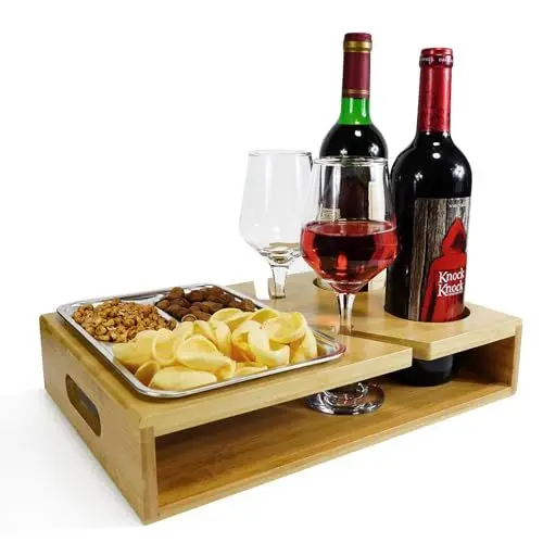 Produktbild: Couchbar Snackbox, Sofa Tablett, Mit Snackschalen Aus Edelstahl, Snackbox mit Fächern, Couch Tablett, Sofaablage für Wohnzimmer Schlafzimmer Garten Camping