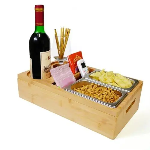Produktbild: Couchbar, AULLALAH Couchbar Snackbox mit Zwei Snackschalen, Couch Tablett mit Getränkehalter, Couch Bar Holz als Bier Geschenke für Männer