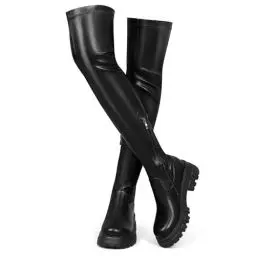 Produktbild: CouieCuies Schwarze Over knee Stiefel for Damen Platform Thigh High Stiefel Comfortable Stretch Boots Langschaft 44