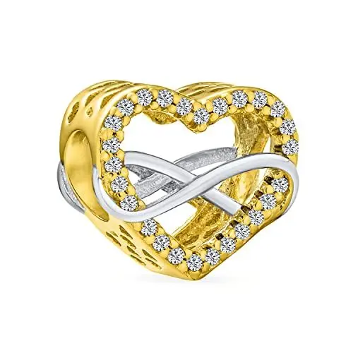 Produktbild: Couples Forever Love Knot Figure 8 Motif Crystal Accent Intertwined Infinity Open Heart Shaped Bead Charm For Women Teens Two Tone Gold Plated .925 Sterling Silver Fits European Bracelet