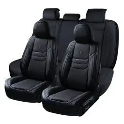 Produktbild: Coverado Sitzbezüge Auto Leder Komplettset, Wasserdichtes Autositzbezüge für 5-Sitze mit geprägten Körnern, Universell Sitzbezug Auto Sitzschoner Kompatibel für Limousinen SUV Pickup LKW, schwarz