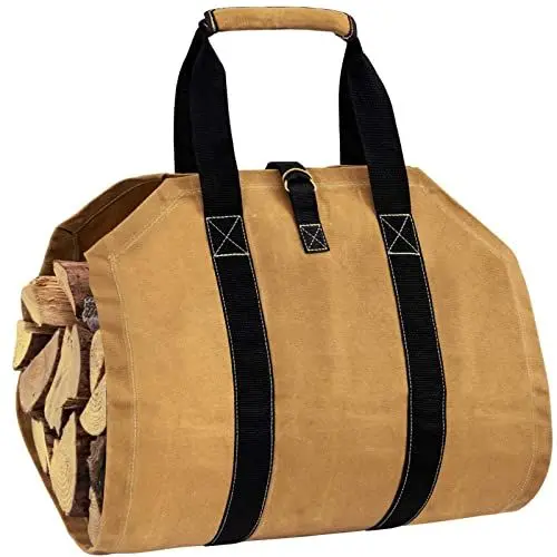 Produktbild: Coverify Tragetasche für Brennholzscheite Schwerlast Wasserdicht Canvas-Brennholzsack für Kamin Garden Brennholz Kaminholztragetasche mit Griffen für Outdoor-Camping Extra Großer 99x45,7 cm Braun