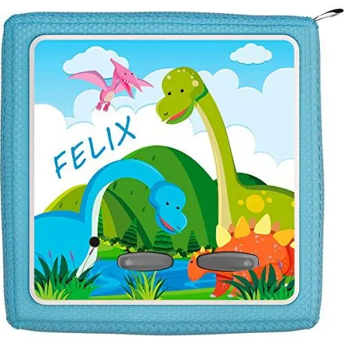 Produktbild: Coverlounge Schutzfolie passend für die Toniebox | Folie Sticker | Dinosaurier in bunten Farben mit Name personalisiert