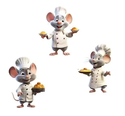 Produktbild: COVPAW 3x Wandaufkleber süss kleine Mäuser Koch Küche Kinderzimmer Wandtattoo Maus Küchenmeister Kuchen Essen Wandsticker Wanddeko Babyzimmer Wohnzimmer Schlafzimmer Kindergarten (Mauskoch)