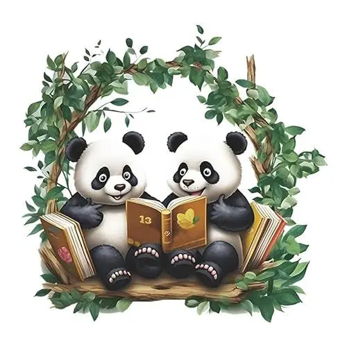 Produktbild: COVPAW Wandtattoo Panda Bücher lesen Wandaufkleber Kinderzimmer gute FreundInnen Flur Küche Wandsticker Schaukel Wanddeko Babyzimmer Wohnzimmer Kindergarten Jungezimmer Mädchenzimmer (2 Pandas)