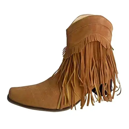 Produktbild: Cowboy Sneakers Herren Stiefel Damen Gelb Plus Size Winter Chunky AAD Heel Square Head Fransen Stiefel Kurze Stiefel Cowboy Stiefel Stiefel Stiefel Damen Stiefel (Yellow, 38)