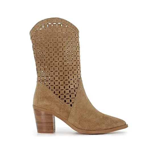 Produktbild: Cowboy-Stiefel aus Spaltleder, durchbrochener Kamelabsatz für Damen, Camel, 39 EU