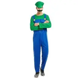 Produktbild: COXNSXX Super Brothers Klempner Cosplay Kostüm Erwachsene/Kinder Verkleiden Kostüm mit Hut und Bart für Karneval Halloween Mottopartys