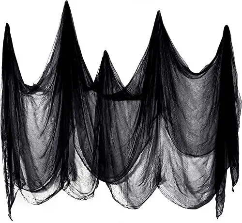Produktbild: Coyanyu 215 x 500cm Gruseliges Halloween-Tuch, Große Gruselige Gaze Baumwoll-Musselin-Tücher, Halloween-Dekorationen für Spukhäuser, Partytüren im Freien, Schwarz