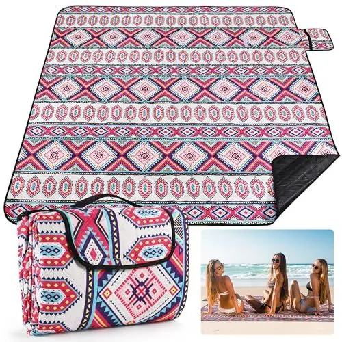 Produktbild: COZCLAM Picknickdecke Wasserdicht, 200x200cm Picnic Blanket, Tragbare Picknickdecke Baumwolle, Stranddecke Sandfrei, Waschmaschinenfest, Isoliert, Ideal für Strand, Picknick, Camping (Rot)