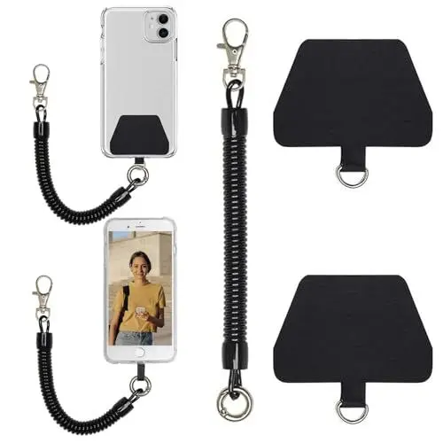 Produktbild: Cozevdnt Handykette, mit Flexiblem Spiralkabel Aufnäher, Universale Lanyard Schlüsselband Schlüsselanhänger, Einziehbares Handy Lanyard kompatibel für Die meisten Smartphones