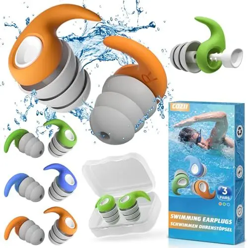 Produktbild: COZII Ohrstöpsel Schwimmen Erwachsene, 3 Paar Silikon Ohrenstöpsel Wasserdichte Wiederverwendbare, Ohrenschutz für Schwimmen Surfen Duschen Schlafen Wassersportarten