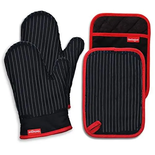 Produktbild: Coziselect Ofenhandschuh Topflappen Set, Topfhandschuhe Hitzebeständig, Topflappen Handschuh, Küchen Topflappen Handschuh, Topfhandschuhe Hitzebeständig Geeignet Für Kochen, Backen, Grillen, Schwarz