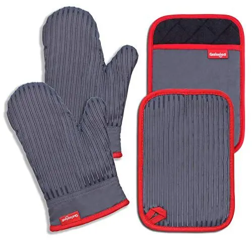 Produktbild: Coziselect Ofenhandschuhe, Hitzebeständige Topfhandschuhe und Topflappen Set, Silikon Anti-Rutsch Design, Geeignet für Kochen, Backen, Grillen, Grau