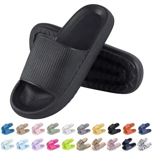 Produktbild: Unisex Bathing Slippers for Women Men Summer Non-Slip Bath Slippers Women's Cosy Slides, Cloud Shoes Women's Thick Slippers, Summer Mules, Flip Flops, Slippers for Indoor and Outdoor Use(schwarz,38)