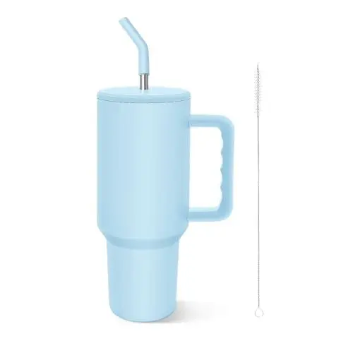 Produktbild: COZOME 40oz Tumbler mit Griff, Stroh, Deckel, Isolierte doppelwandige Edelstahl Tumbler, wiederverwendbare Reise Kaffee Tasse für Frauen Männer, Wasser Tumbler mit Silikon Boot(Blau)